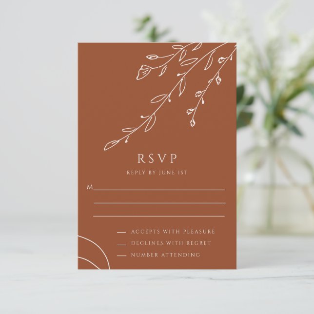 Terracotta Botanical Wedding RSVP Card (Standing Front)