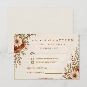 Terracotta Botanical Wedding RSVP Card
