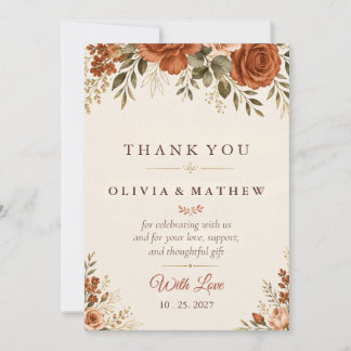 Terracotta Botanical Wedding Thank You Card | Rust