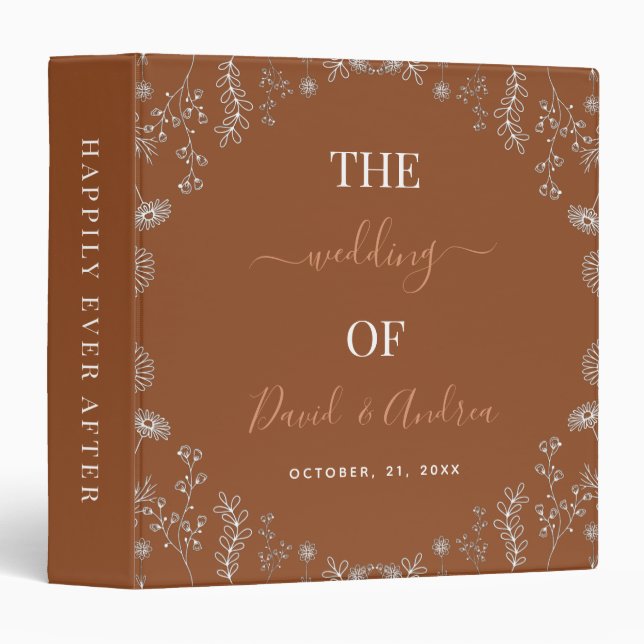 Terracotta | Botanical Wildflowers Wedding Script Binder (Front/Spine)