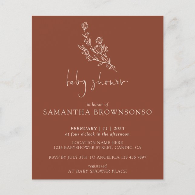 Terracotta Bouquet Botanical Budget Baby Shower Flyer (Front)