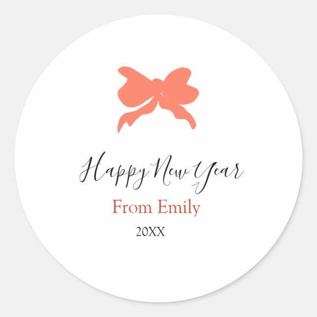 Terracotta bow happy new year name year boho retro classic round sticker (Front)
