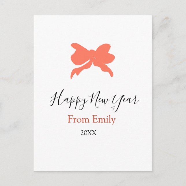 Terracotta bow happy new year name year boho retro holiday postcard (Front)