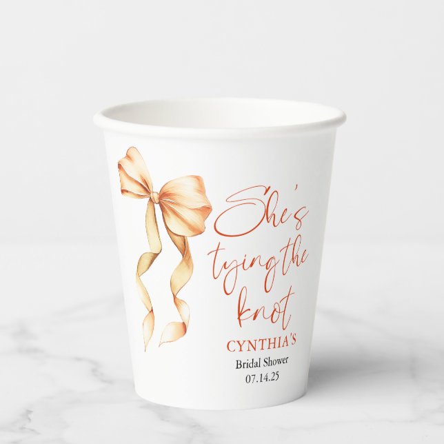 Terracotta Bow She's Tying the Knot Bridal Shower Paper Cups (Front)