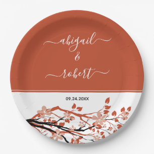Terracotta branch with dark peach flowers wedding  paper plate
