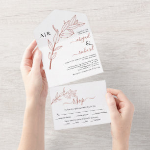 Terracotta branch with leaves fall wedding all in one invitation