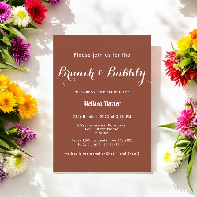 Terracotta Bridal Brunch Bubbly Simple  Invitation (Creator Uploaded)