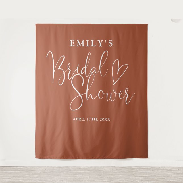 Terracotta Bridal Shower Photo Backdrop Tapestry (Front)