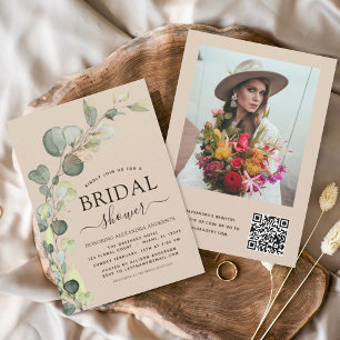 Terracotta Bridal Shower QR Code Photo Eucalyptus Invitation