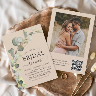 Terracotta Bridal Shower QR Code Photo Eucalyptus Invitation