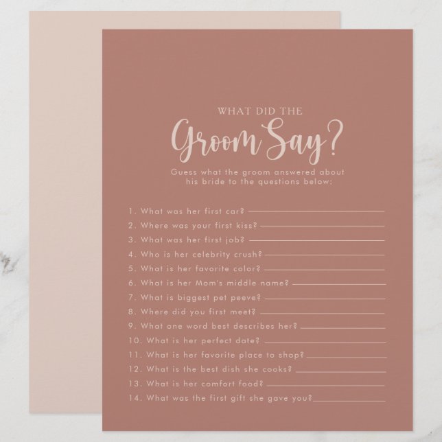 Terracotta Bridal Shower What did the Groom Say (Front/Back)