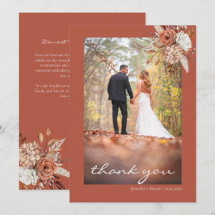 Terracotta Brown Bohemian Floral Rustic Wedding Thank You Card