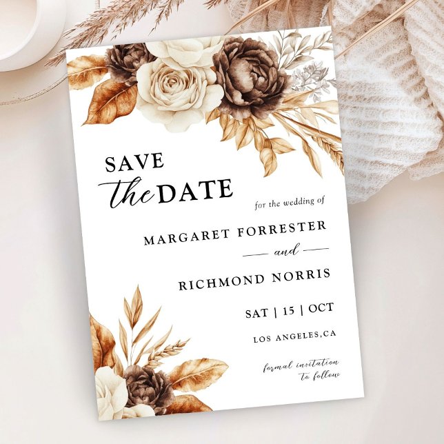 Terracotta Brown Floral Wedding Save The Date Invitation (Creator Uploaded)