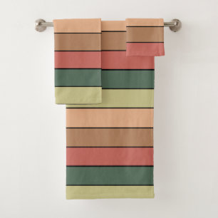 Terracotta Brown Green Black On Watercolor Paper Bath Towel Set