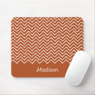 Terracotta Brown Squiggly Chevron Zigzag Pattern Mouse Pad