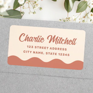 Terracotta brown wavy border return address label