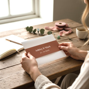Terracotta Brown Wedding Bride Groom Invitation Belly Band