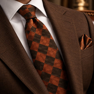 Terracotta Brown Woven Argyle Tie