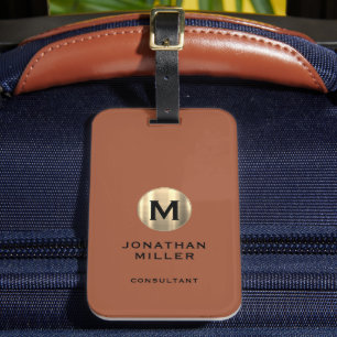 Terracotta Brushed Gold Monogram Luggage Tag