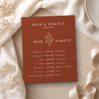 Terracotta Budget Wedding Hair Makeup Timeline Flyer