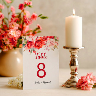 Terracotta Burgundy Blush Floral Table Number