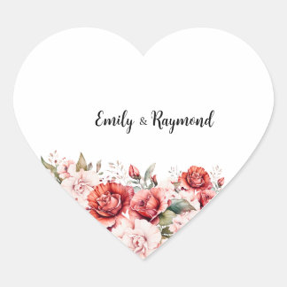Terracotta Burgundy Blush Floral Wedding Heart Sticker