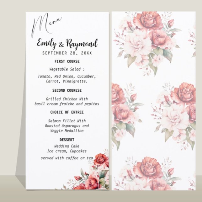 Terracotta Burgundy Blush Floral Wedding   Menu (Creator Uploaded)