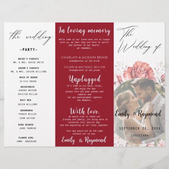 Terracotta Burgundy Blush Floral Wedding  Program (Front)
