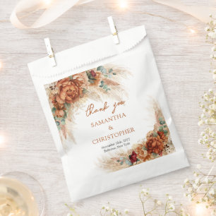 Terracotta burgundy eucalyptus and pampas grass favour bag