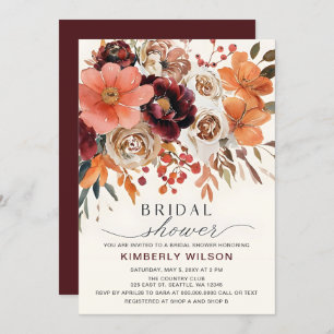 Terracotta Burgundy Floral Fall Bridal Shower Invitation
