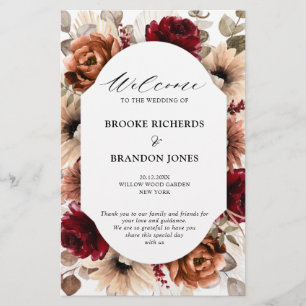 Terracotta Burgundy Mauve Floral Wedding Programme