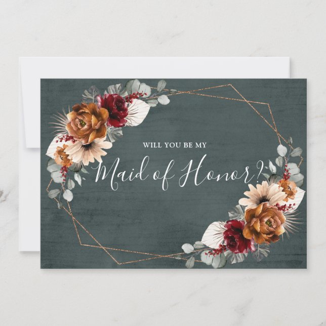 Terracotta Burgundy Will You Be My Maid of Honour  Invitation (Front)