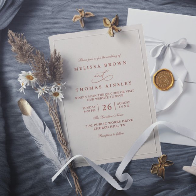 Terracotta Burnt Modern Boho Chic QR Code Wedding Invitation (Creator Uploaded)
