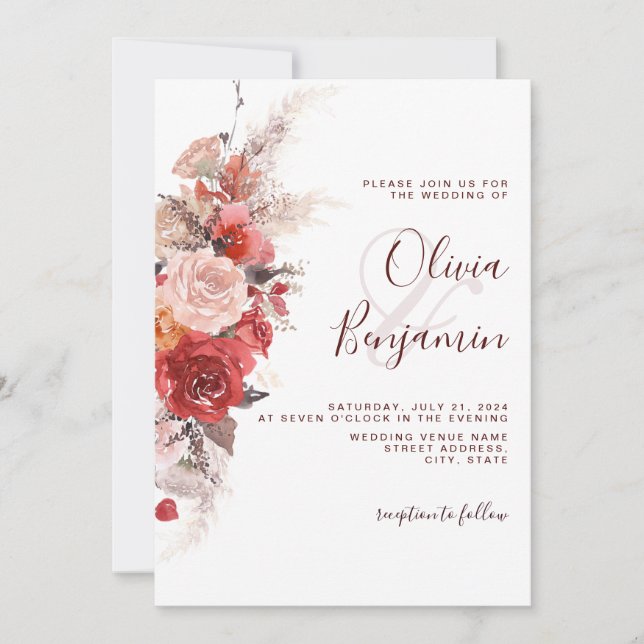 Terracotta Burnt Orange Burgundy Boho Wedding Invitation (Front)