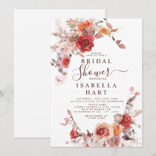 Terracotta Burnt Orange Burgundy Bridal Shower Invitation