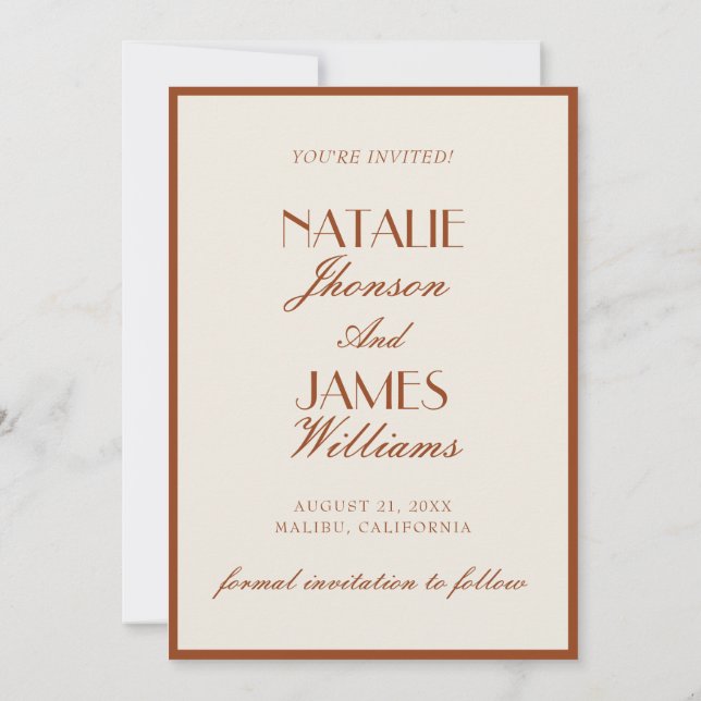 Terracotta Burnt Orange Cream Old Money Wedding Save The Date (Back)