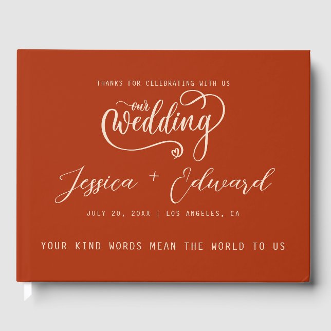 Terracotta Burnt Orange Elegant Modern Minimalist Guest Book (Front)