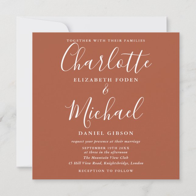 Terracotta Burnt Orange Elegant Script Wedding Invitation (Front)