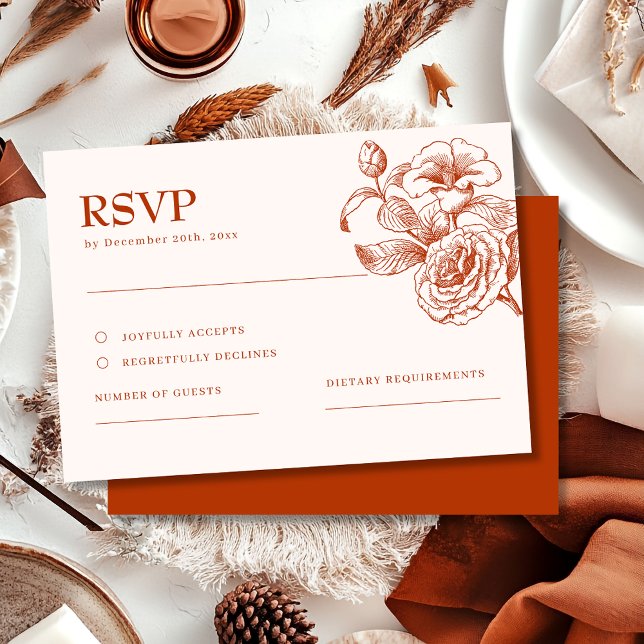 Terracotta burnt orange fall Wedding RSVP Card (Créateur téléchargé)