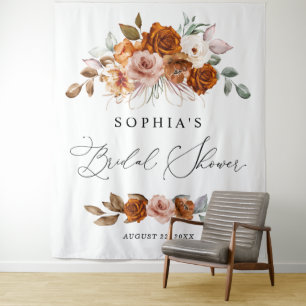 Terracotta Burnt Orange Floral Bridal Shower Tapestry