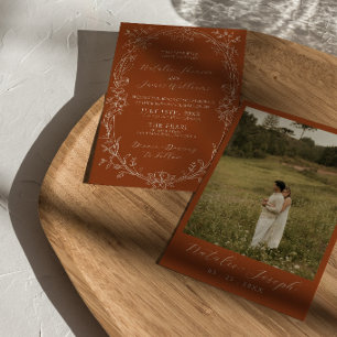 Terracotta Burnt Orange Floral Herbal Boho Wedding Invitation