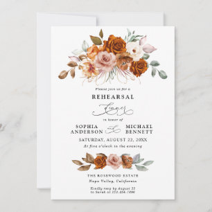 Terracotta Burnt Orange Floral Rehearsal Dinner Invitation