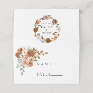 Terracotta Burnt Orange Floral Wedding Place Card