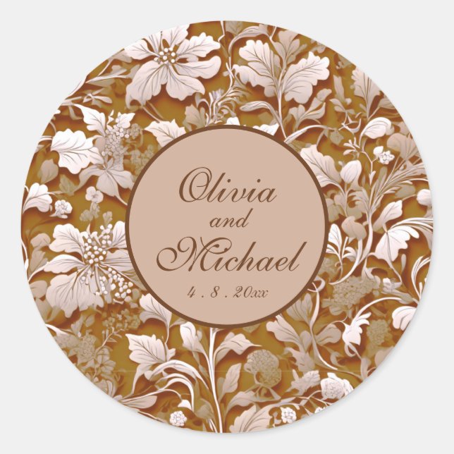 Terracotta Burnt Orange Modern botanical Boho Classic Round Sticker (Front)