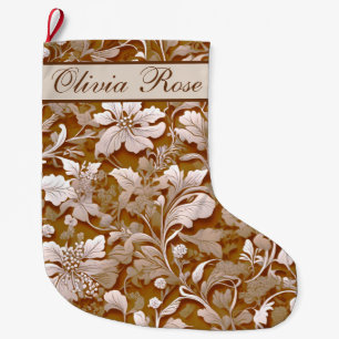 Terracotta Burnt Orange Modern botanical Boho Large Christmas Stocking