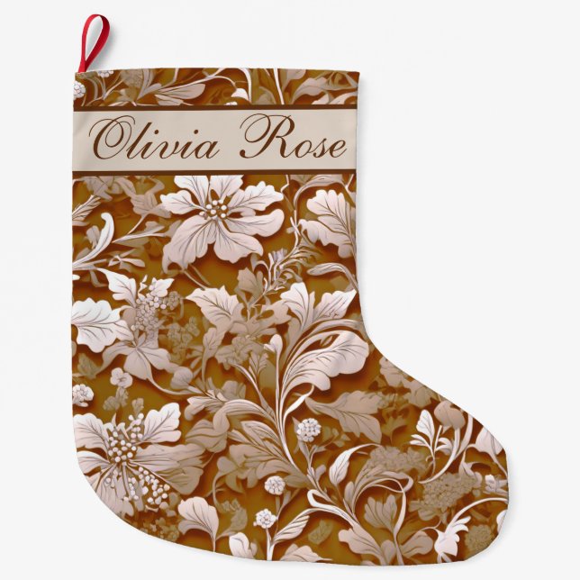 Terracotta Burnt Orange Modern botanical Boho Large Christmas Stocking (Front)