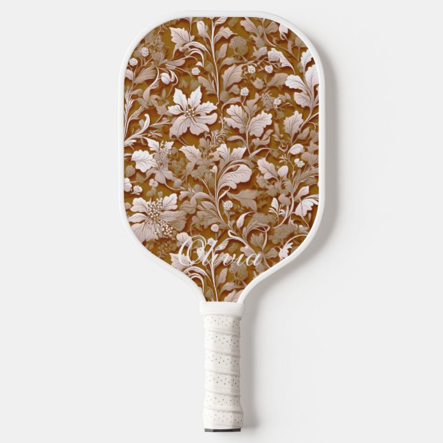 Terracotta Burnt Orange Modern botanical Boho Pickleball Paddle (Front)