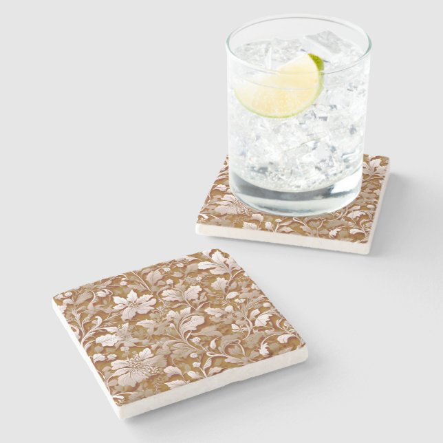 Terracotta Burnt Orange Modern botanical Boho Stone Coaster (Side)