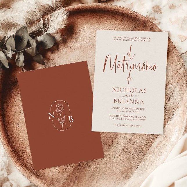 Terracotta Burnt Orange Modern Spanish Wedding Invitation (Creator Uploaded)