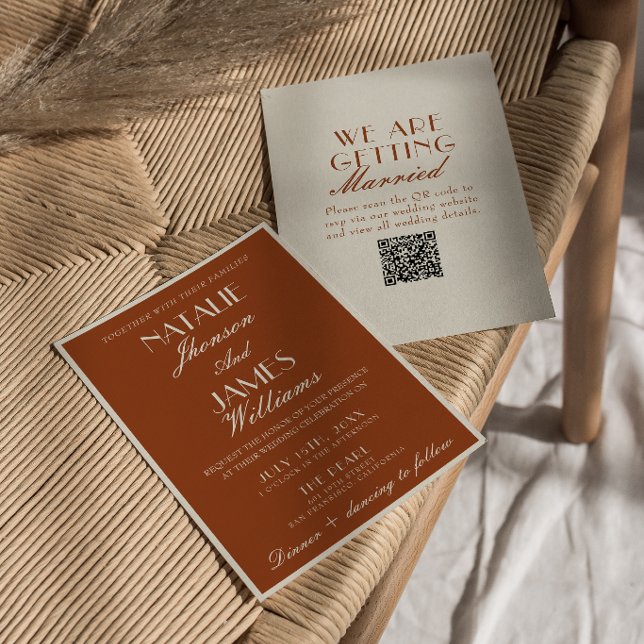 Terracotta Burnt Orange Old Money QR Code Wedding Invitation (Creator Uploaded)